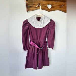 Christian Dior Vintage 1980s Girl Purple Corduroy Dress Size 8